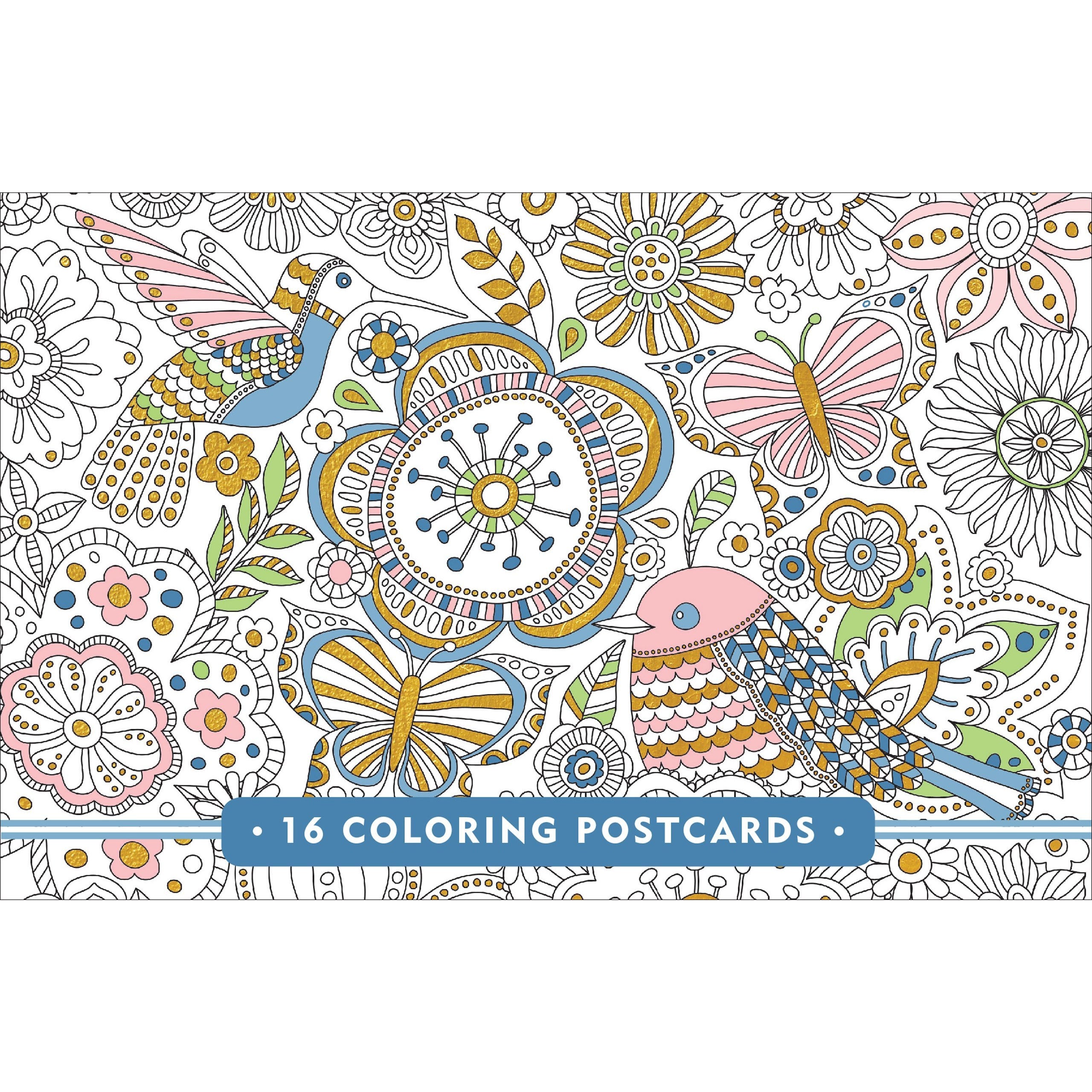 16 Coloring Postcards Gold foil Highlights