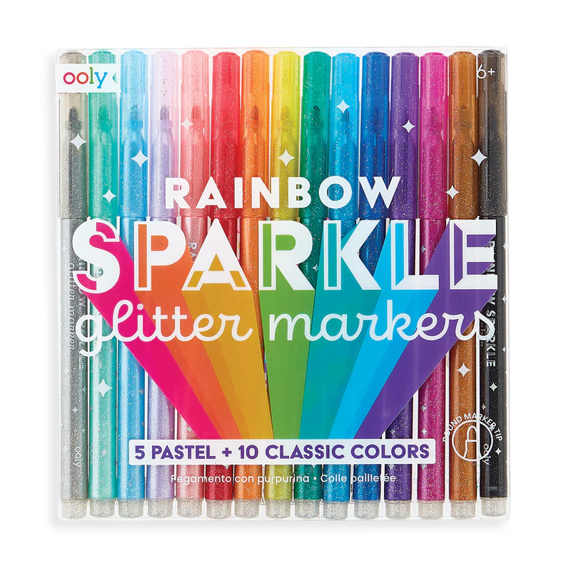 rainbow sparkle glitter markers - set of 15