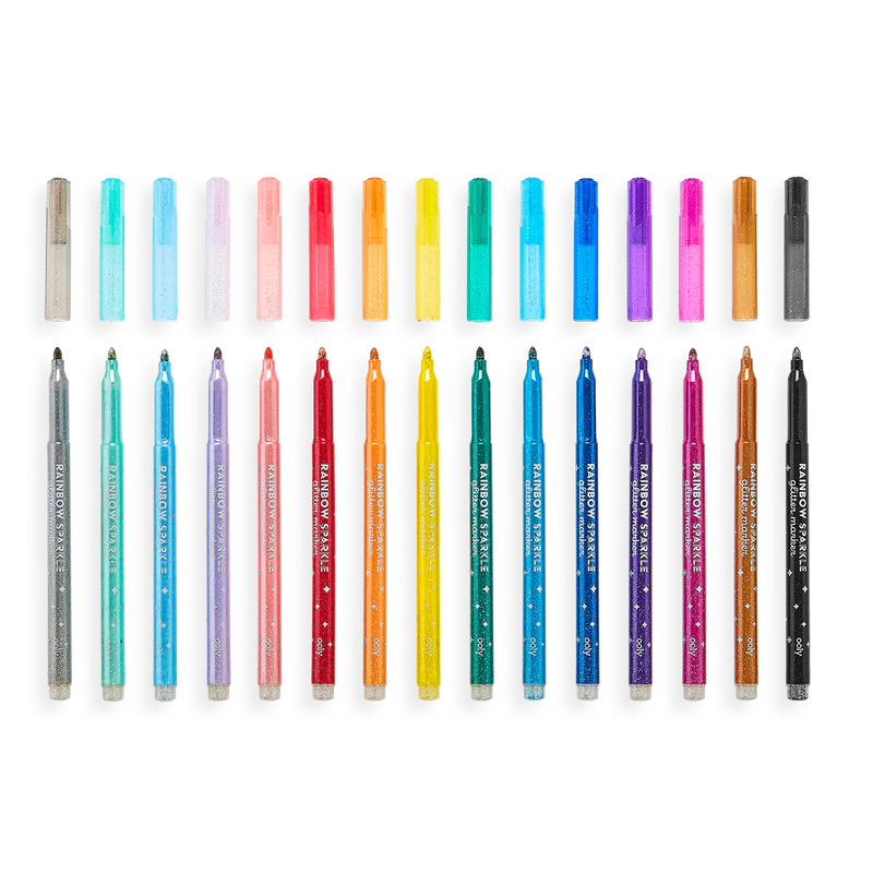 rainbow sparkle glitter markers - set of 15