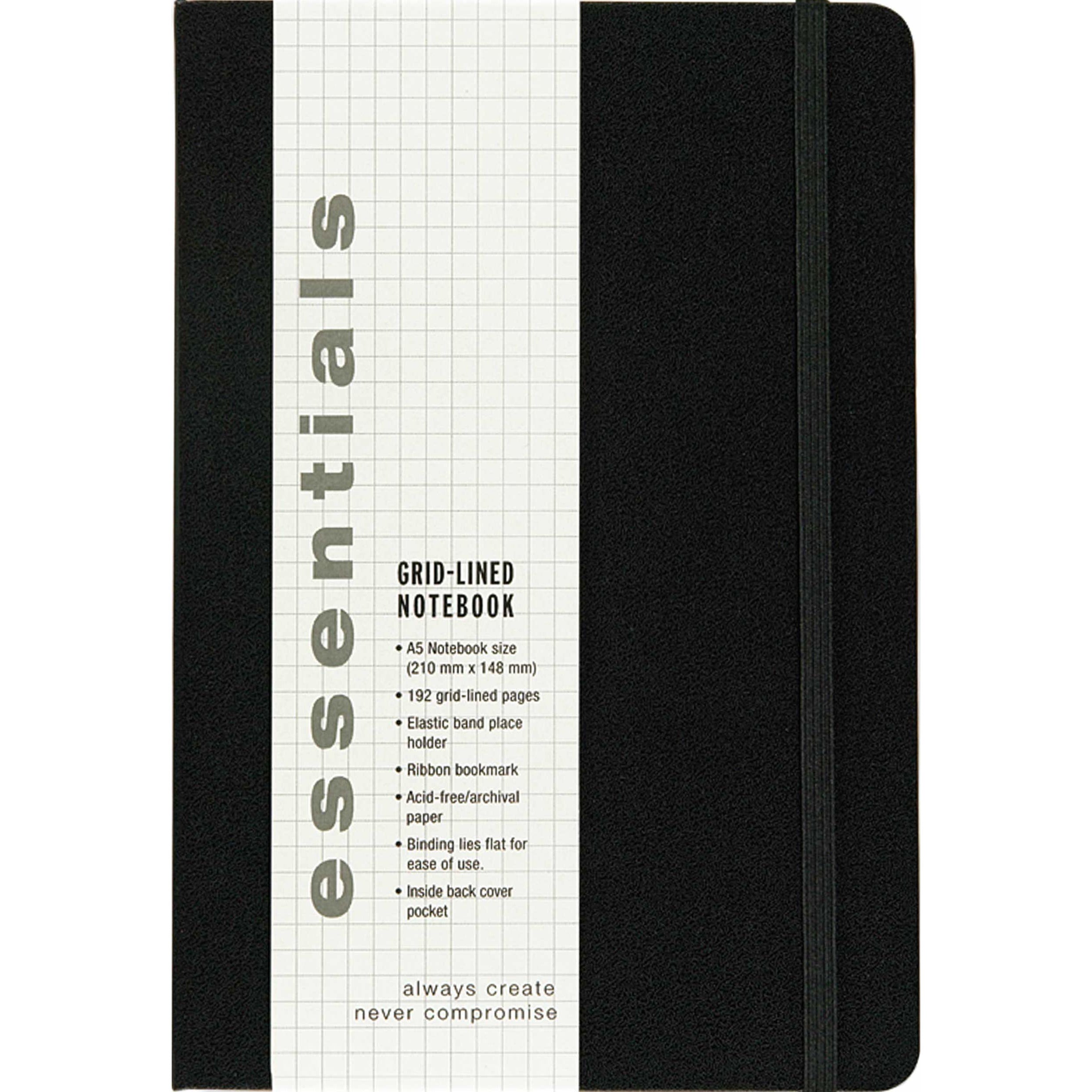 Essentials lg black gridline notebook