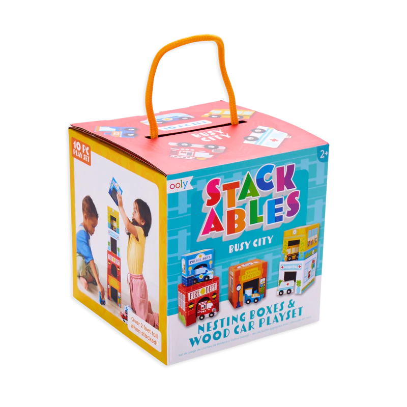 stackables nested cardboard toys and cars set - busy city
