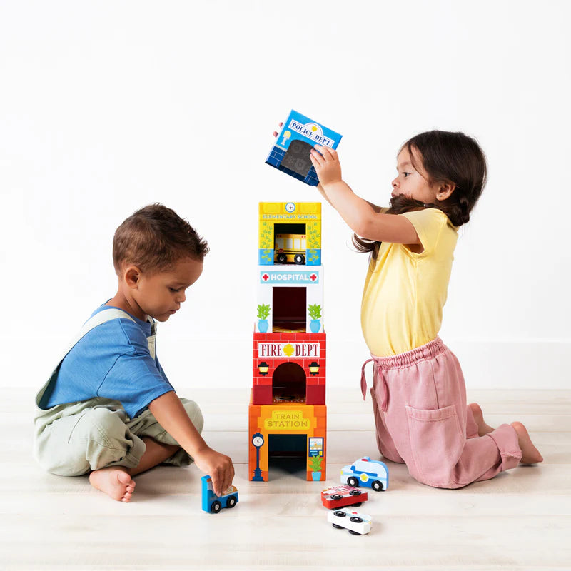 stackables nested cardboard toys and cars set - busy city