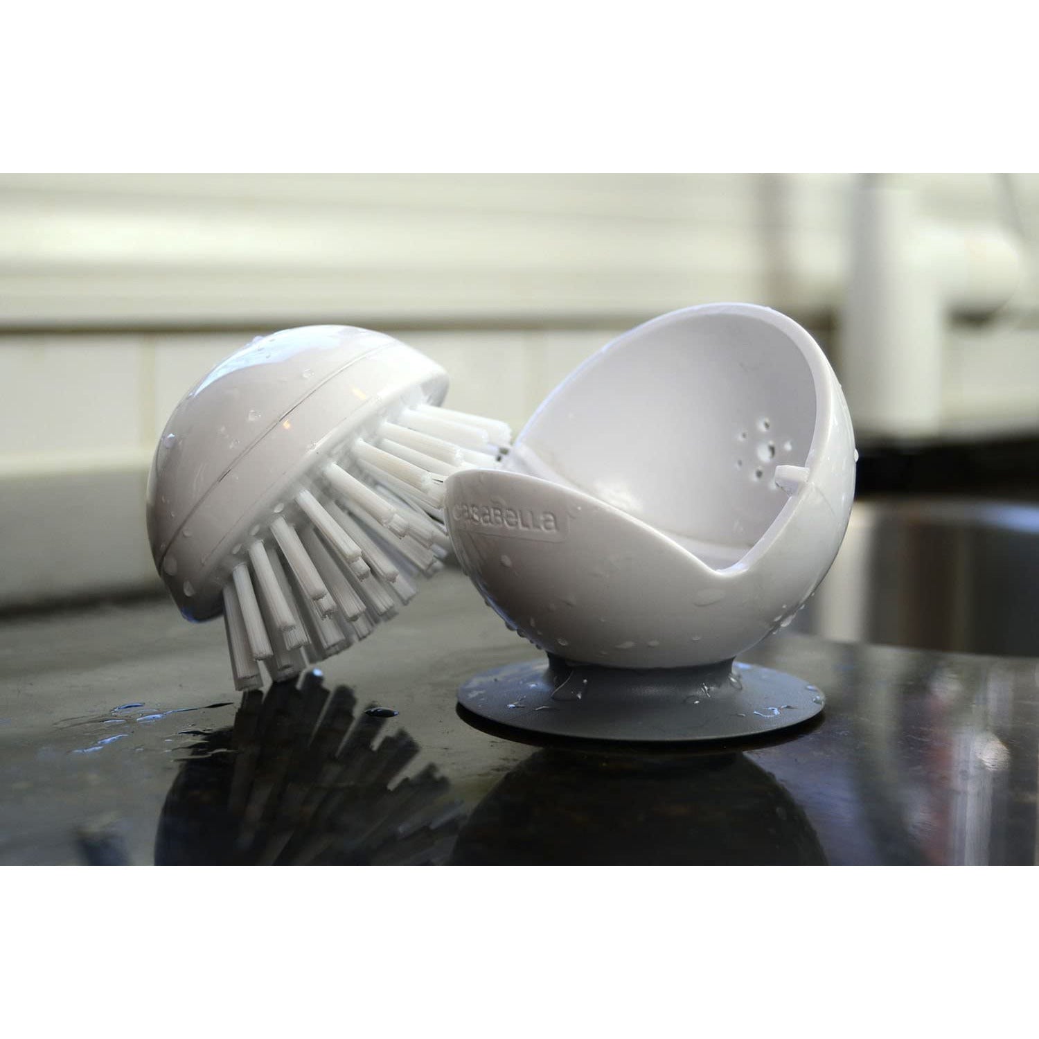 Palm Brush with Suction Base White
