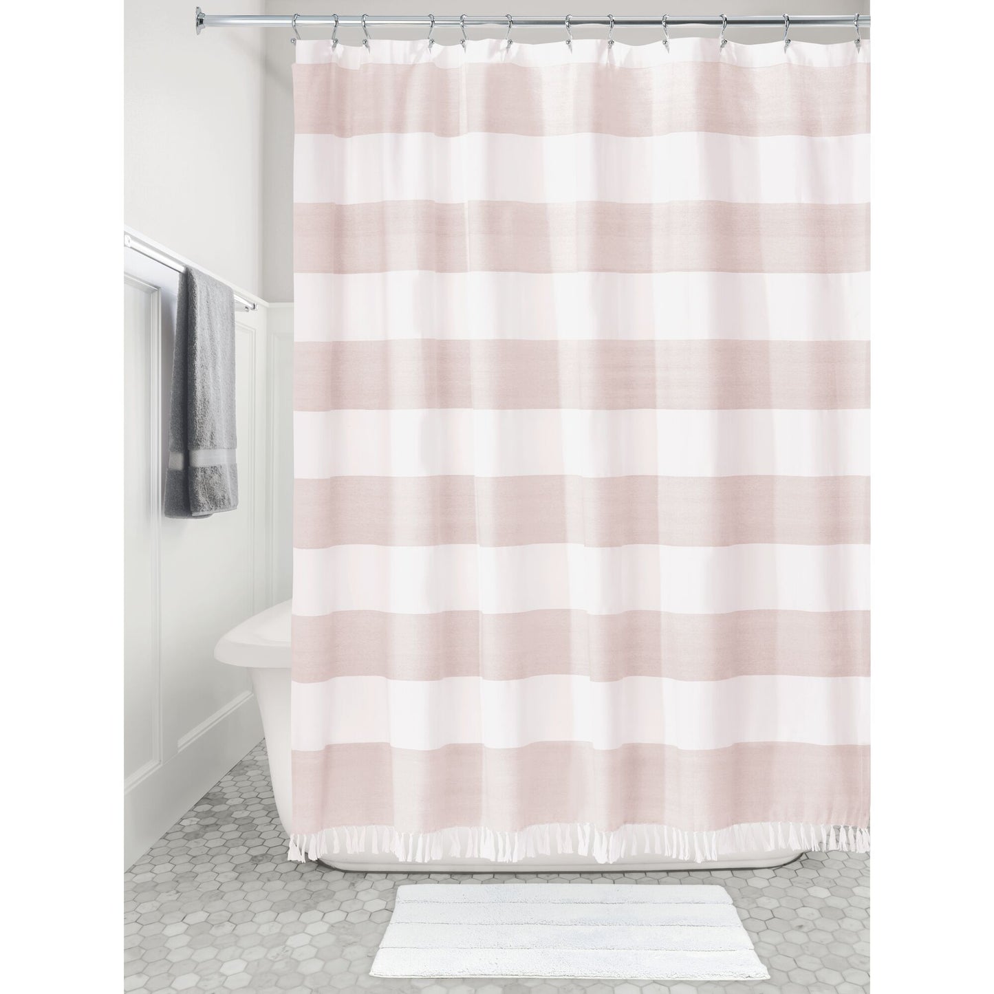 Alfombra rallada blanca para baño 34" X 21"