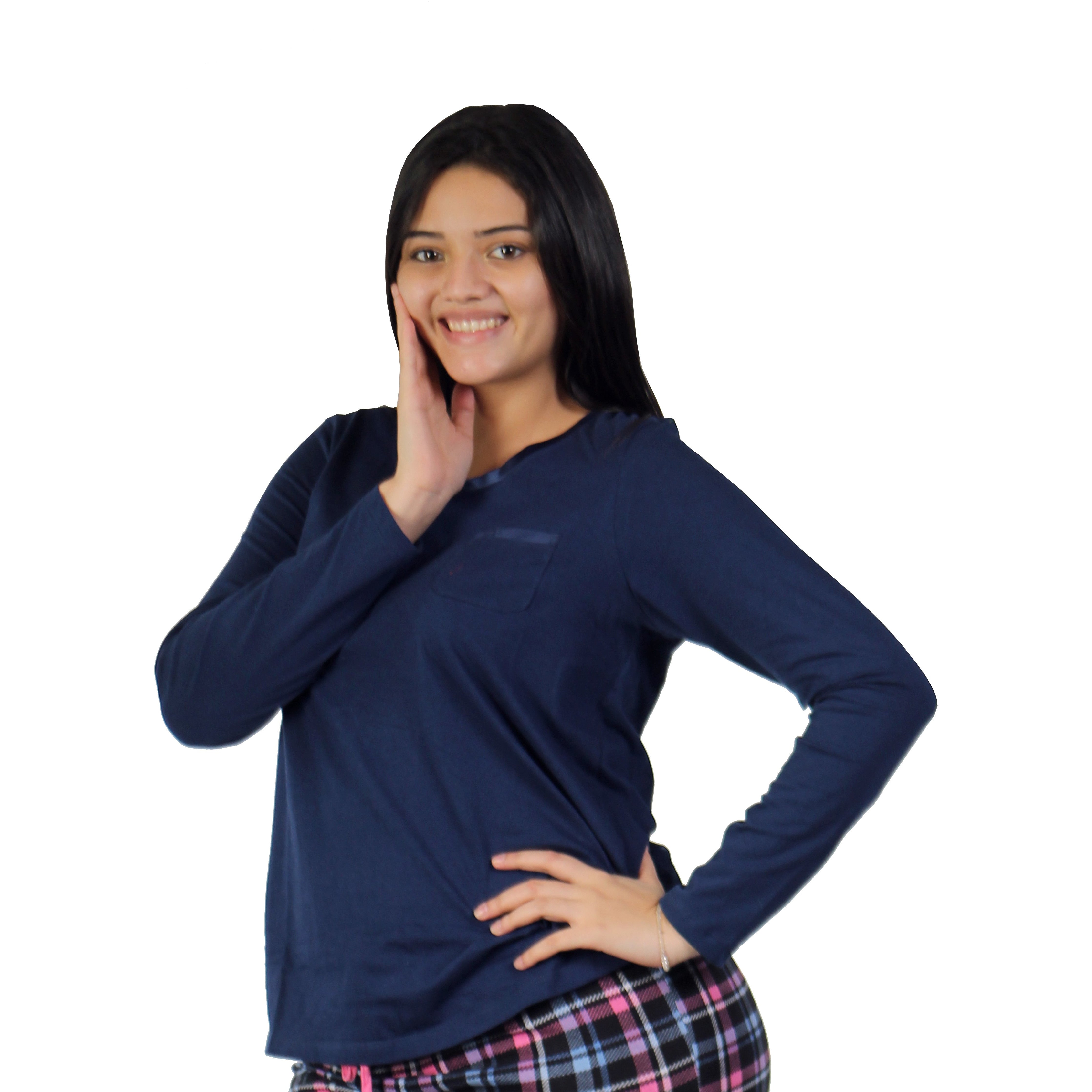 Camisa Pijama Manga Larga Azul Oscuro