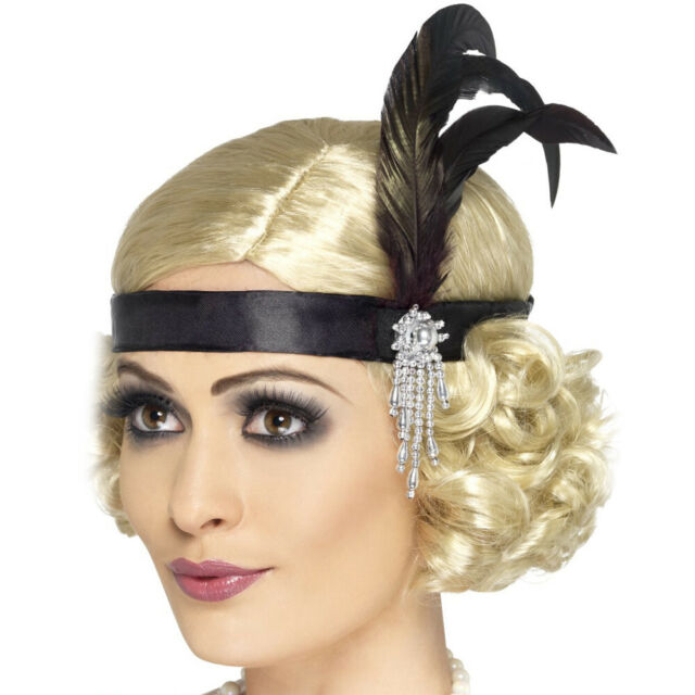 Black satin charleston headband black