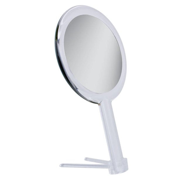 DUAL SIDED 1X/7X HAND MIRROR W/STAND IN ACRYLIC