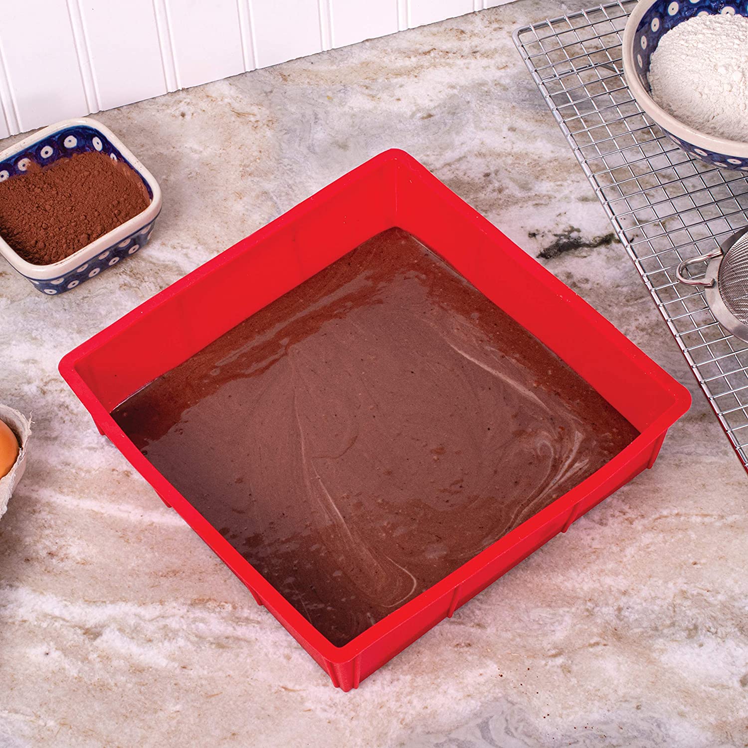9" Square Cake Pan Non-Stick European Grade Silicone Red