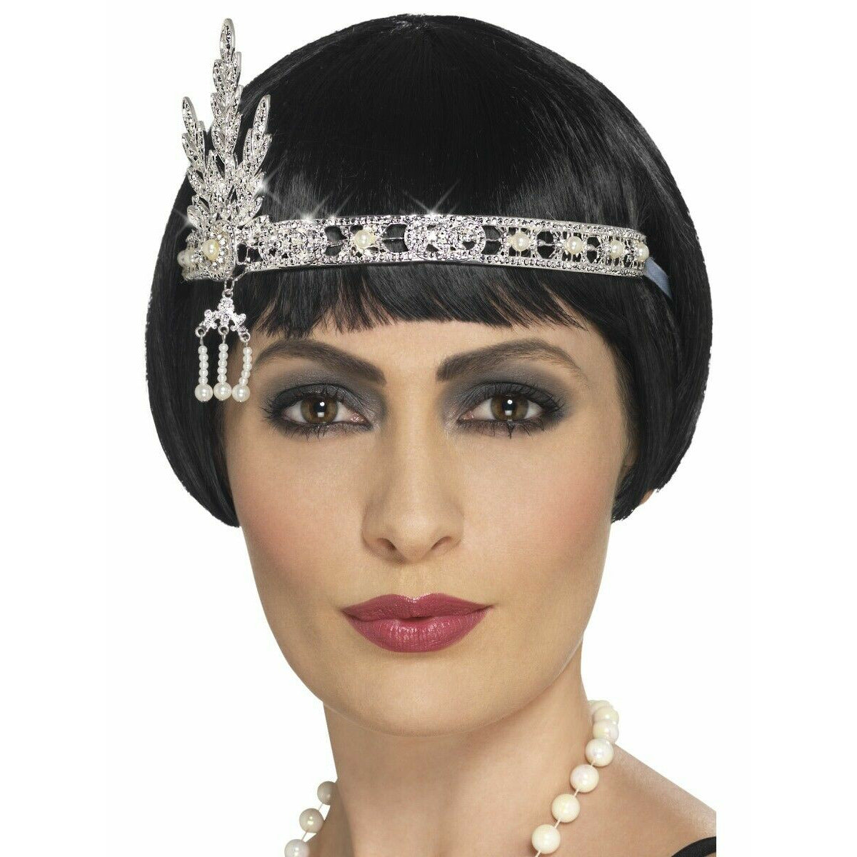 Flapper jewel headband silver