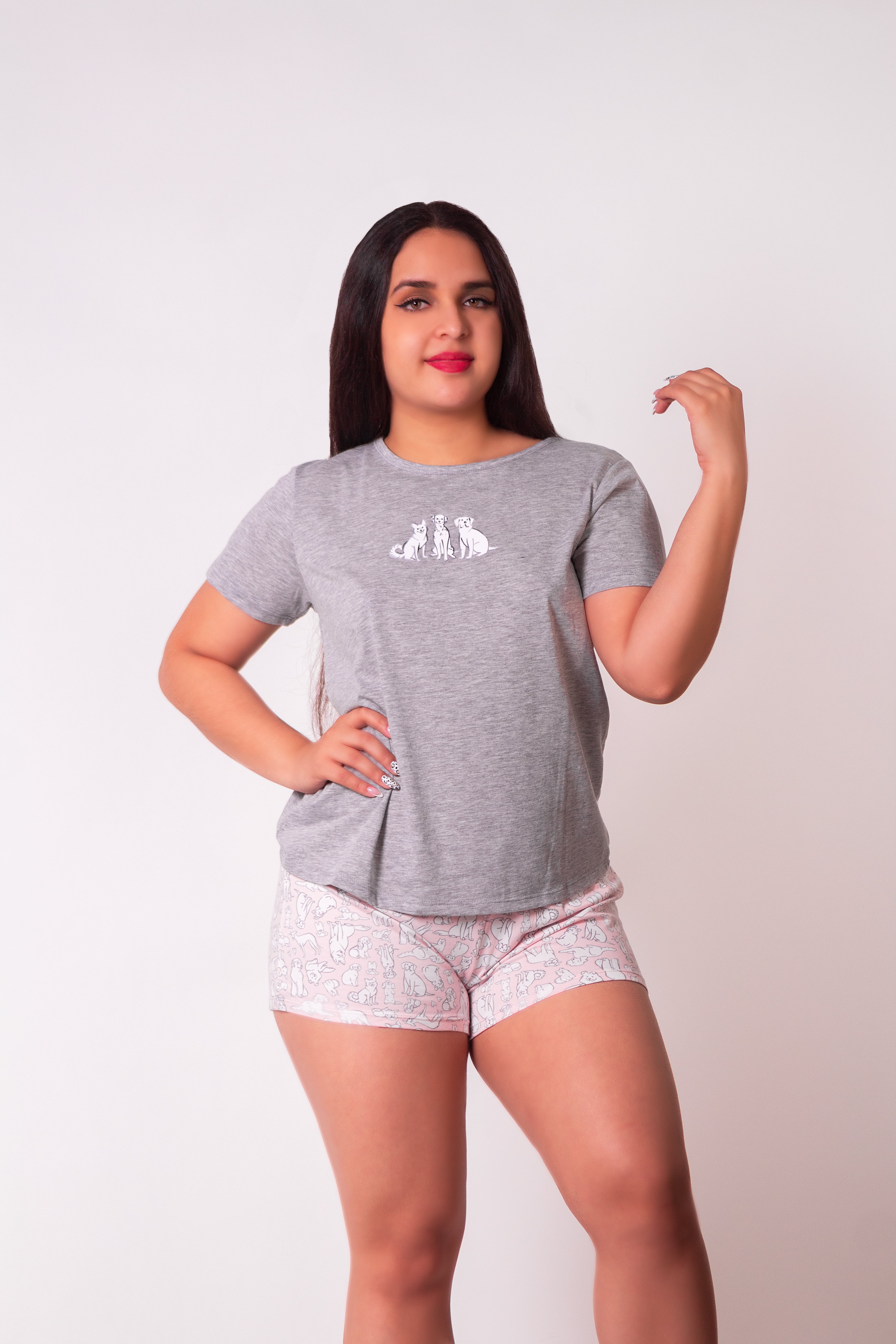 TALKING IN MY SLEEP TEE AND SHORT PJ SET HEATHER GRAY