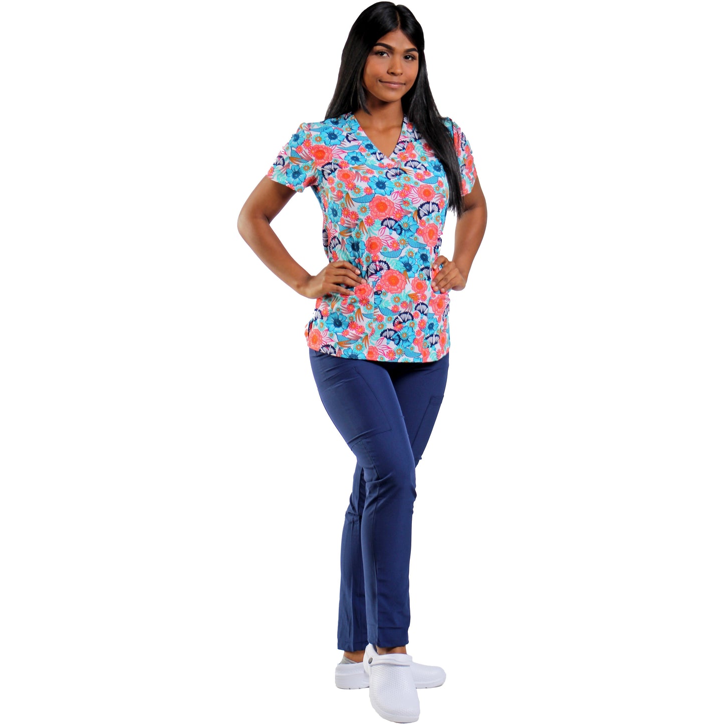 Camisa estampada con Flores Rosadas y Azules Printed