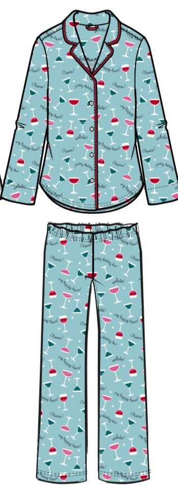 Notch long pajama set aqua