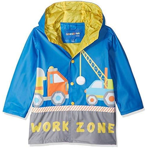 Chaqueta de lluvia azul camiones