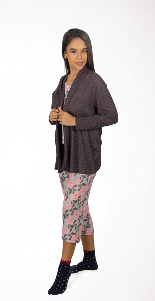 Women's Cami Capri and Wrap Leopard Print 3 Piece Set