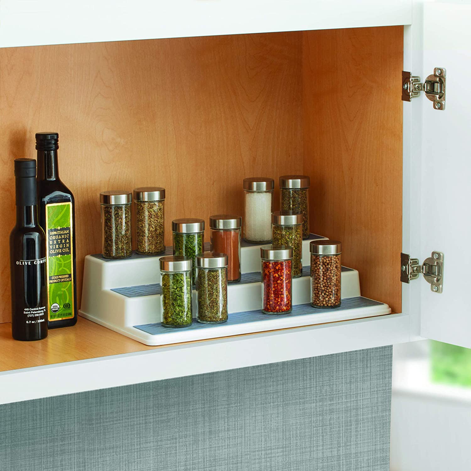 Non-Skid 3-Tier Spice Pantry Kitchen Cabinet Organizer 15" Gray