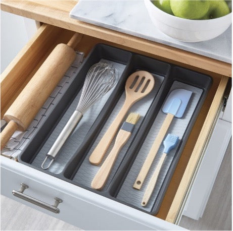 3 COMPARTMENT DRAWER ORGANIZER CHARCOAL