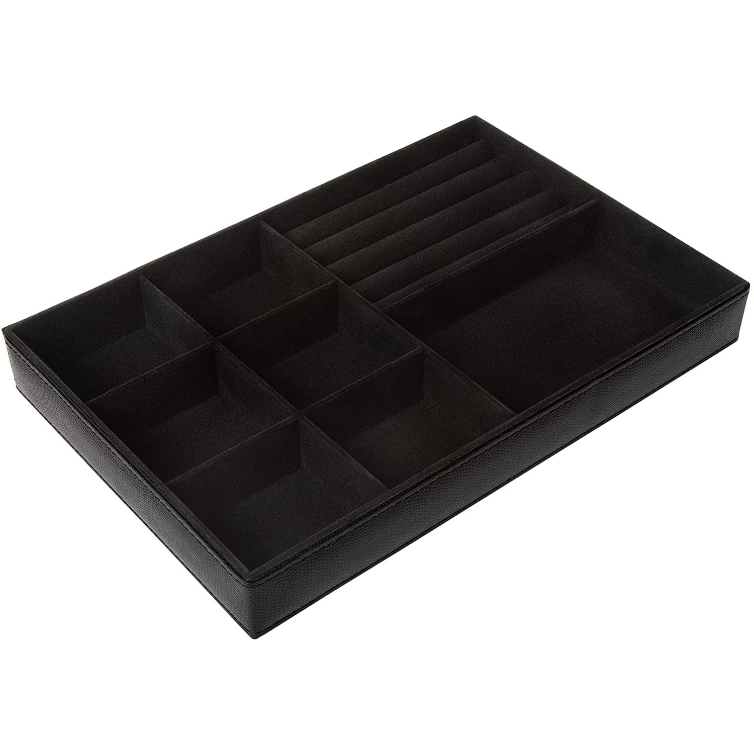 Jewelry Storage Organizer Tray 8-Compartment with Ring Holder Black