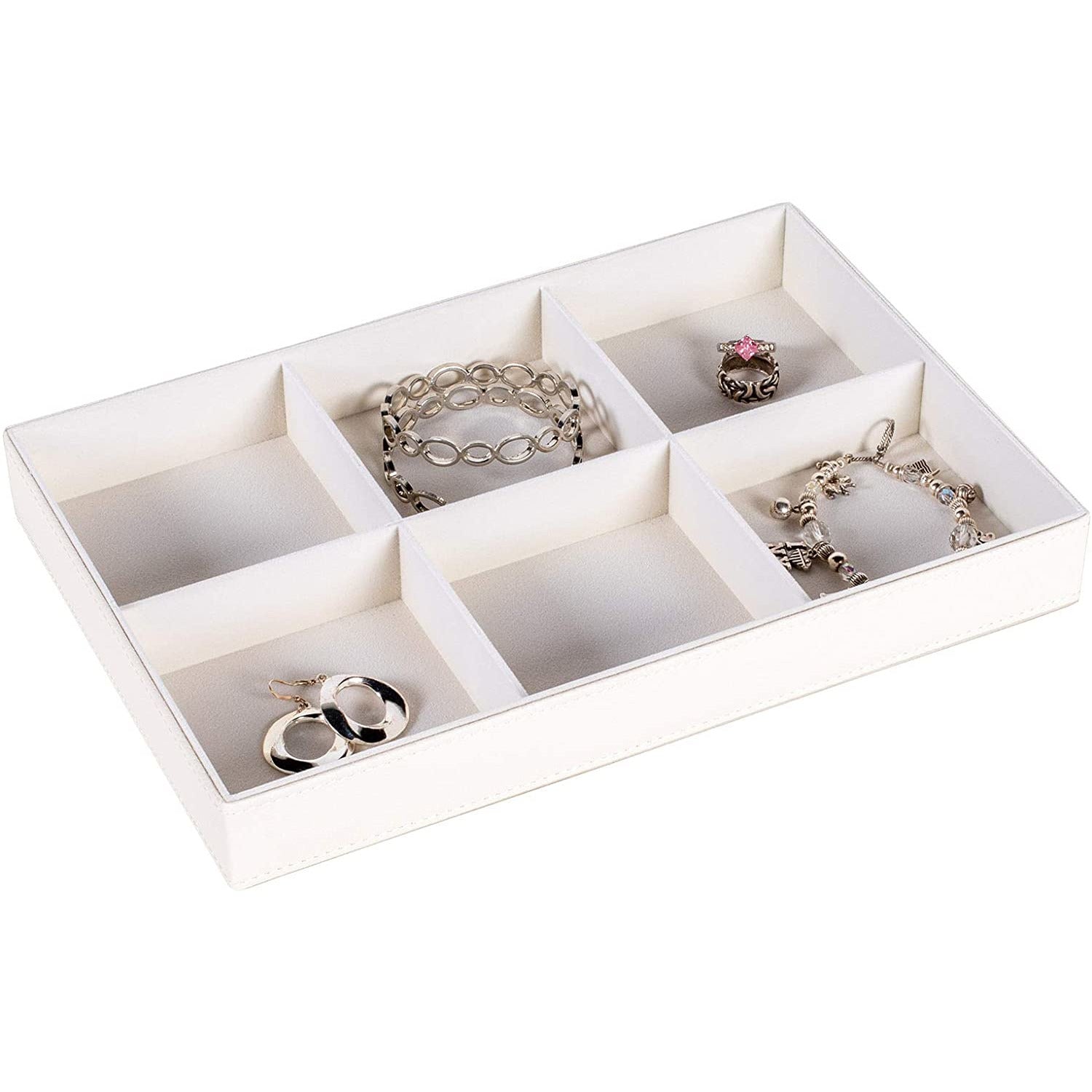 Jewelry Storage Organizer Tray 6-Compartment White