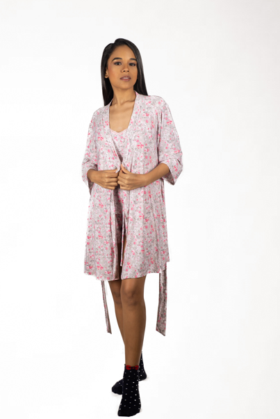 3 piece set came, short & robe Pink w flowers
