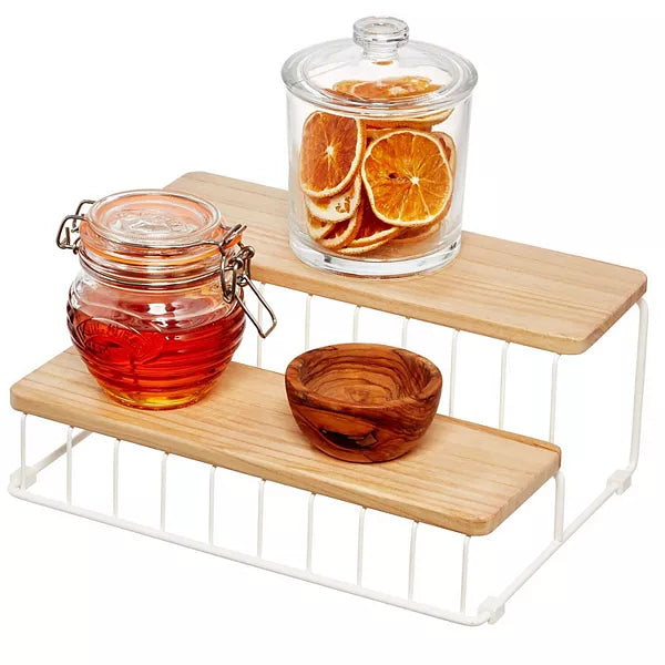 Wire & Paulownia Wood 2-Tier Can Organizer Coconut/Natural