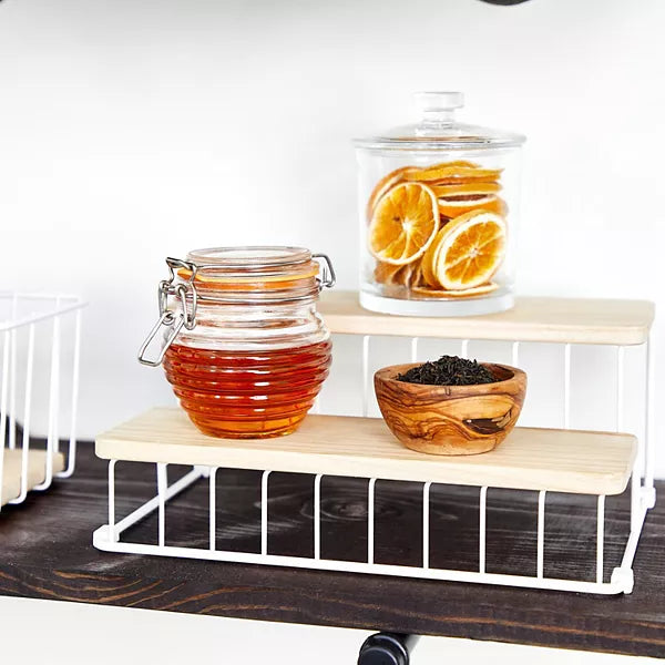 Wire & Paulownia Wood 2-Tier Can Organizer Coconut/Natural
