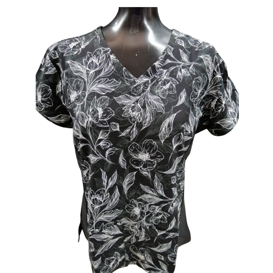 Printed Shirt Black w/ White Flowers