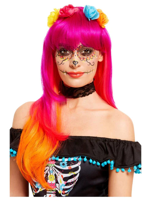 Day of the Dead Wig Pink & Orange