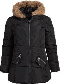 Heavy Puffer Faux Fur Hood Black