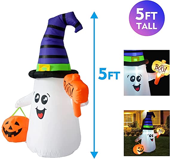 5FT Inflatable Halloween Cute Ghost with The Pumpkin