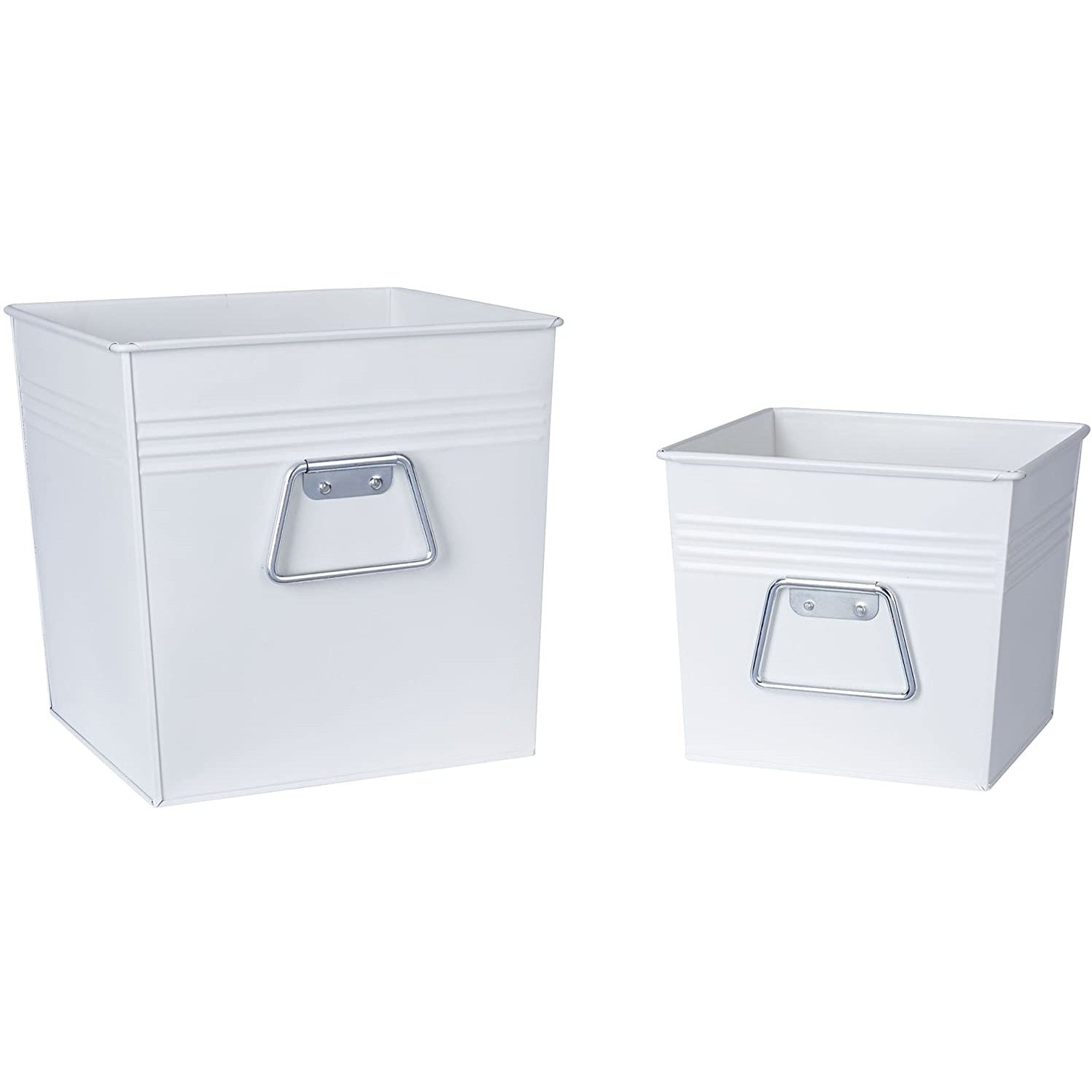 Decorative Metal Bin 2 Piece Set White