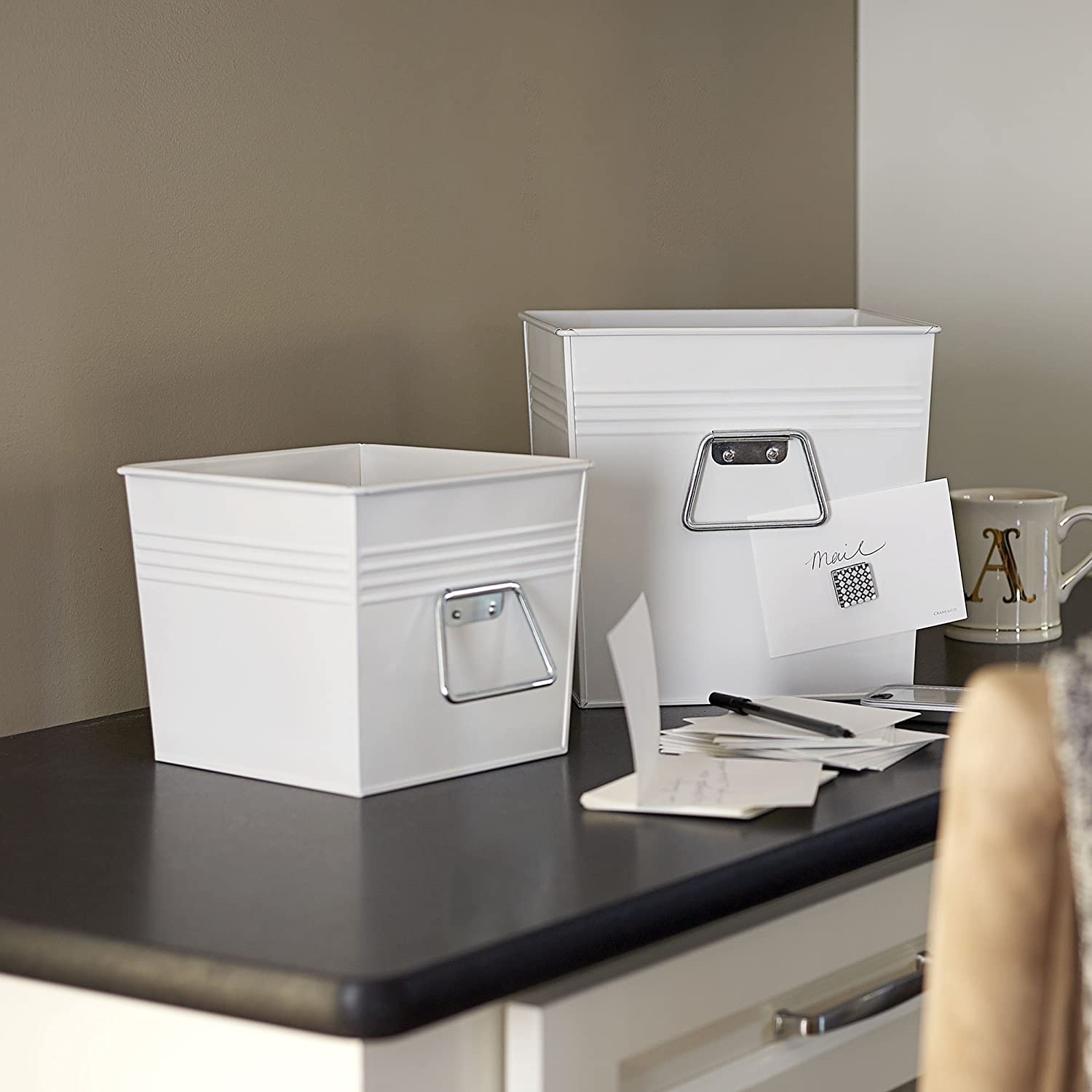 Decorative Metal Bin 2 Piece Set White