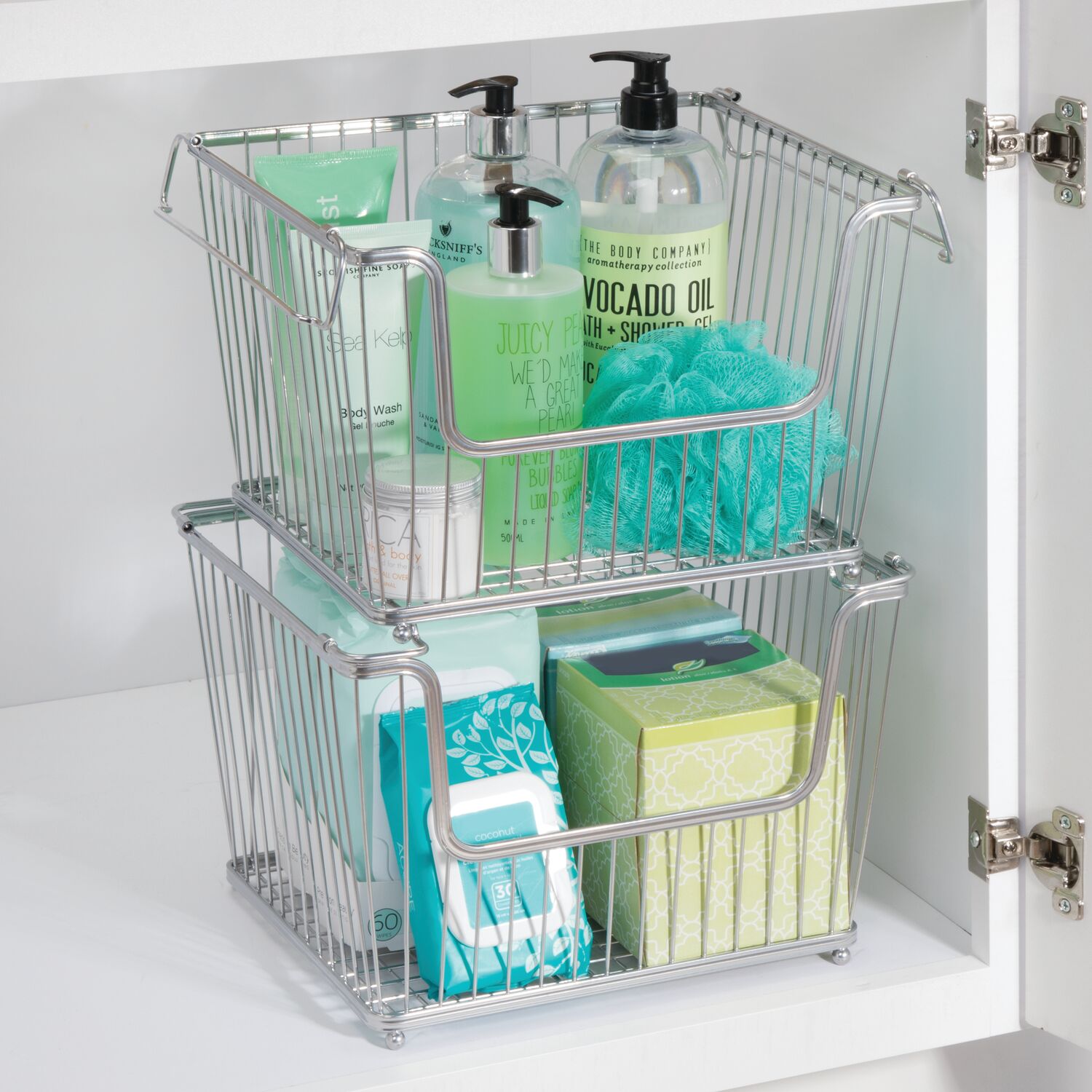Cesta grande apilable de baño 12.5" x 10.75" x 8.75"