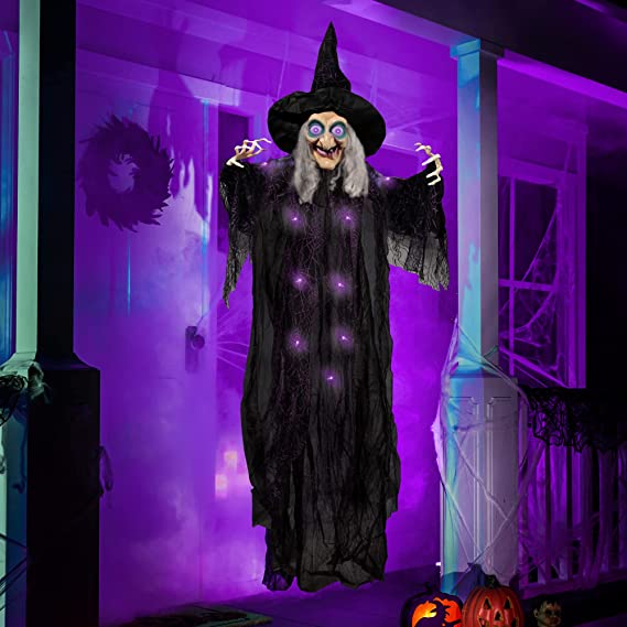 72" Animated Hanging Witch With Digital Eyes