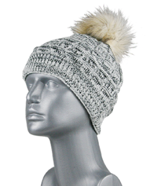 MARLED BEANIE WITH FUR POM - CHARCOAL