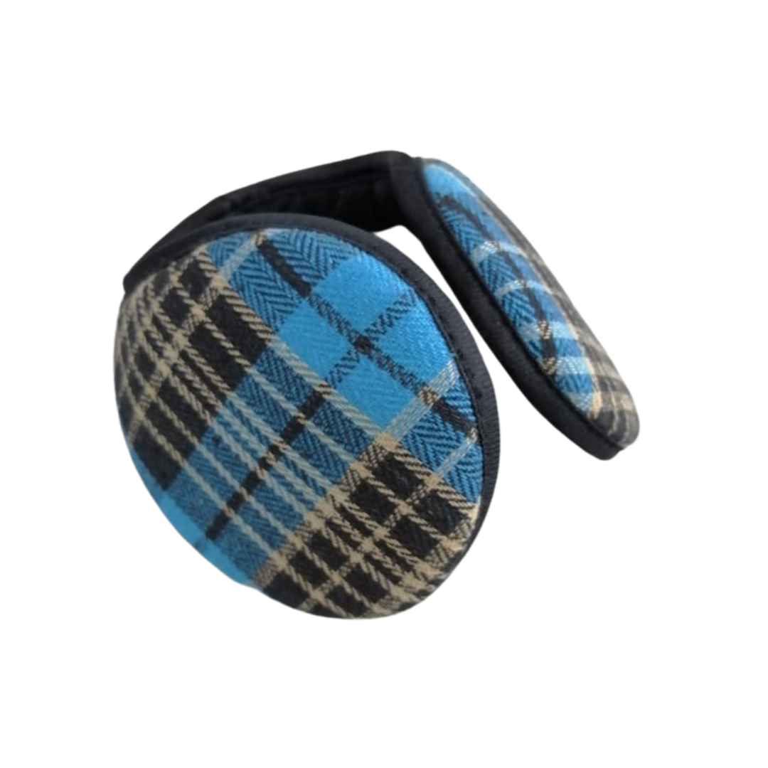 Plaid Back-Wrap Ear Warmer Black/Blue