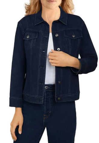 Classic Twill Denim Point Collar Long Sleeve Jacket Indigo