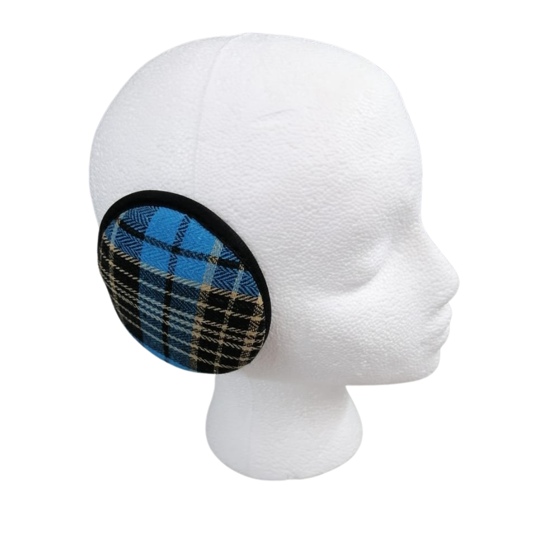Plaid Back-Wrap Ear Warmer Black/Blue
