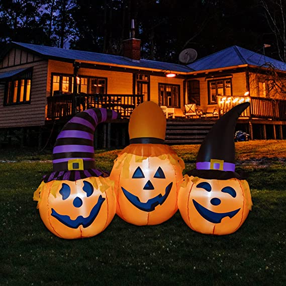 6ft Halloween Inflatables Outdoor Pumpkin Combo with Wizard hat