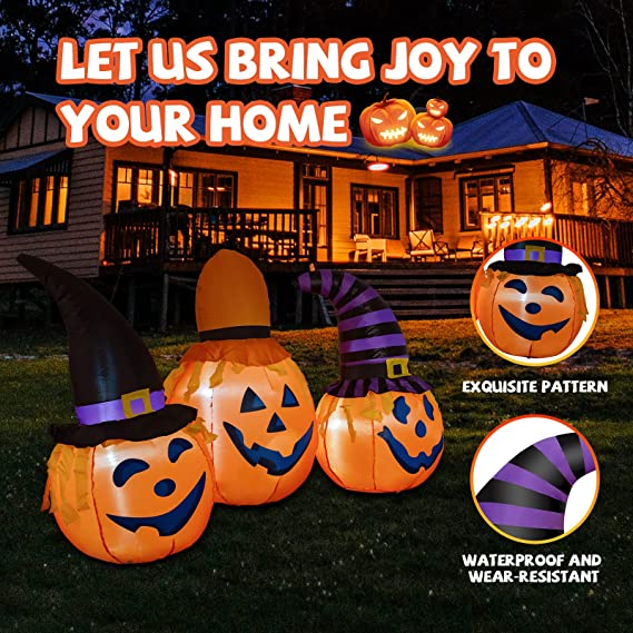6ft Halloween Inflatables Outdoor Pumpkin Combo with Wizard hat