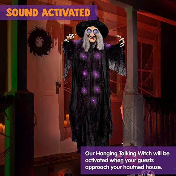 72" Animated Hanging Witch With Digital Eyes