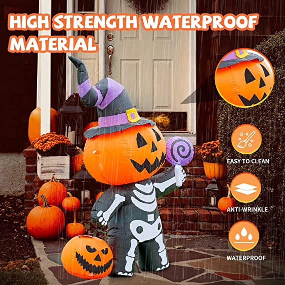 6 FT Tall Inflatable Pumpkin with Skull Body