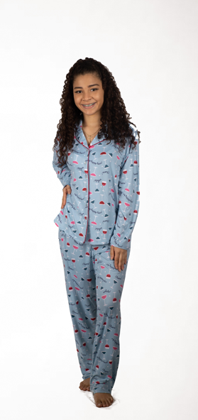 Notch long pajama set aqua X