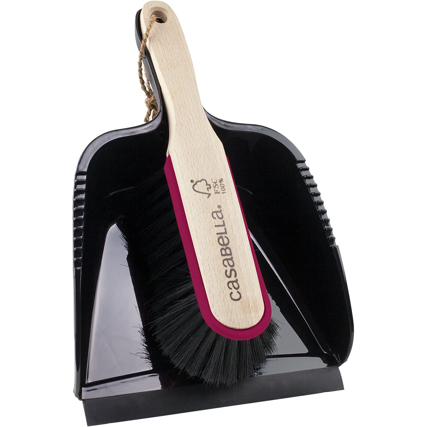 Wood Dustpan & Brush Set Natural and Burgundy