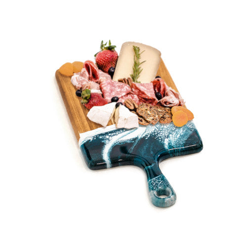 Medium Acacia Cheese Boards - Navy/White/Metallic