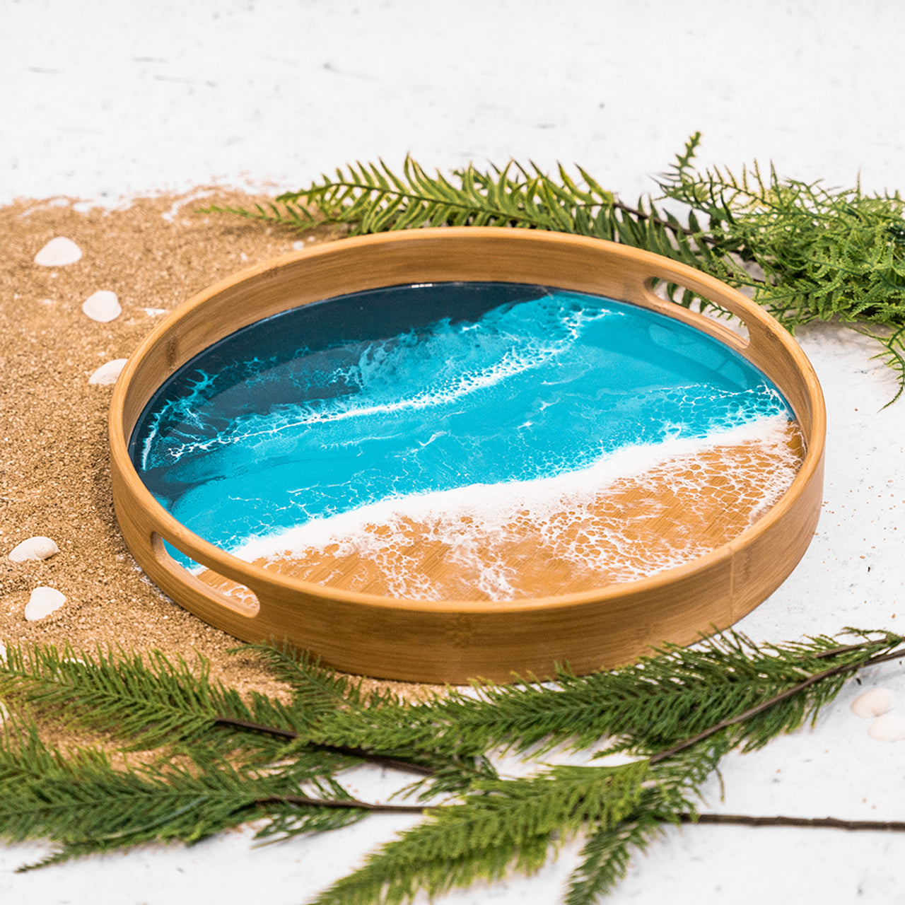 Bamboo Round Serving Trays - Ocean Vibes