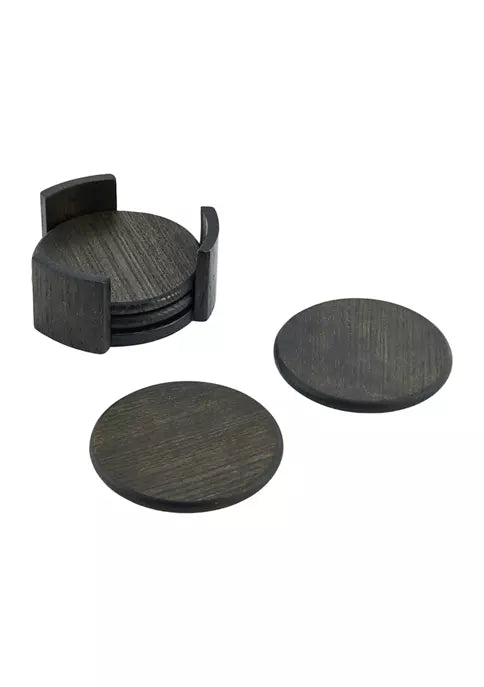 Grey-washed Glazed Wood Coasters Set of 5