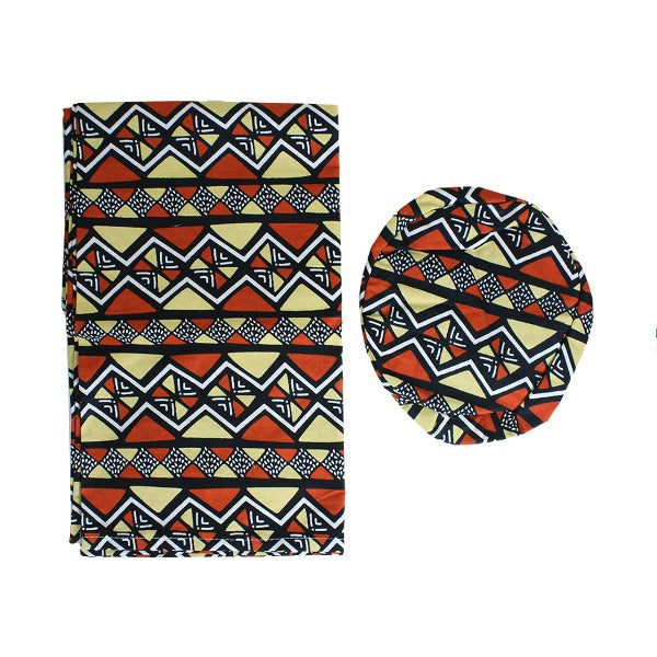 African Print Hat & Head Wrap Set - B