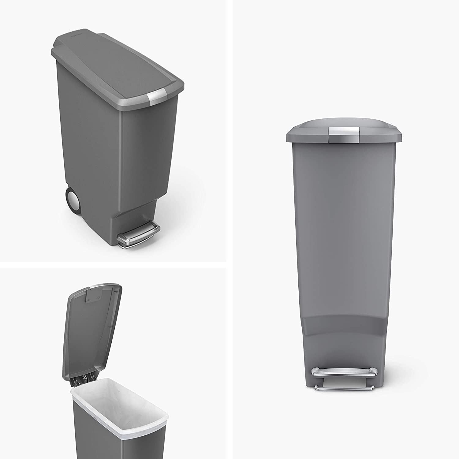 40 Litre Slim Step can Grey Plastic