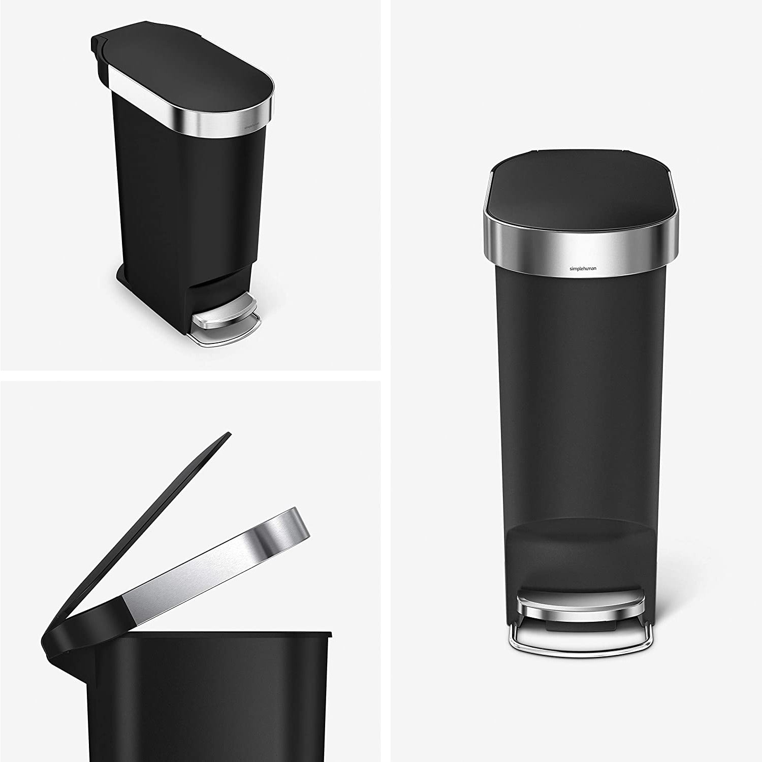 40L SLIM STEP CAN BLACK PLASTIC