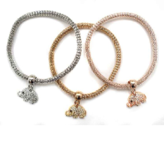 BR METAL STRETCH W ELEPHANT CHARM 3 ROWS